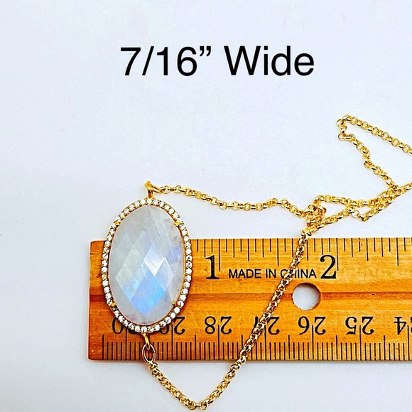 Gold Oval CZ Rainbow Moonstone Necklace w/2mm Rolo Chain, NWT, Gift Box Included - Picture 9 of 9